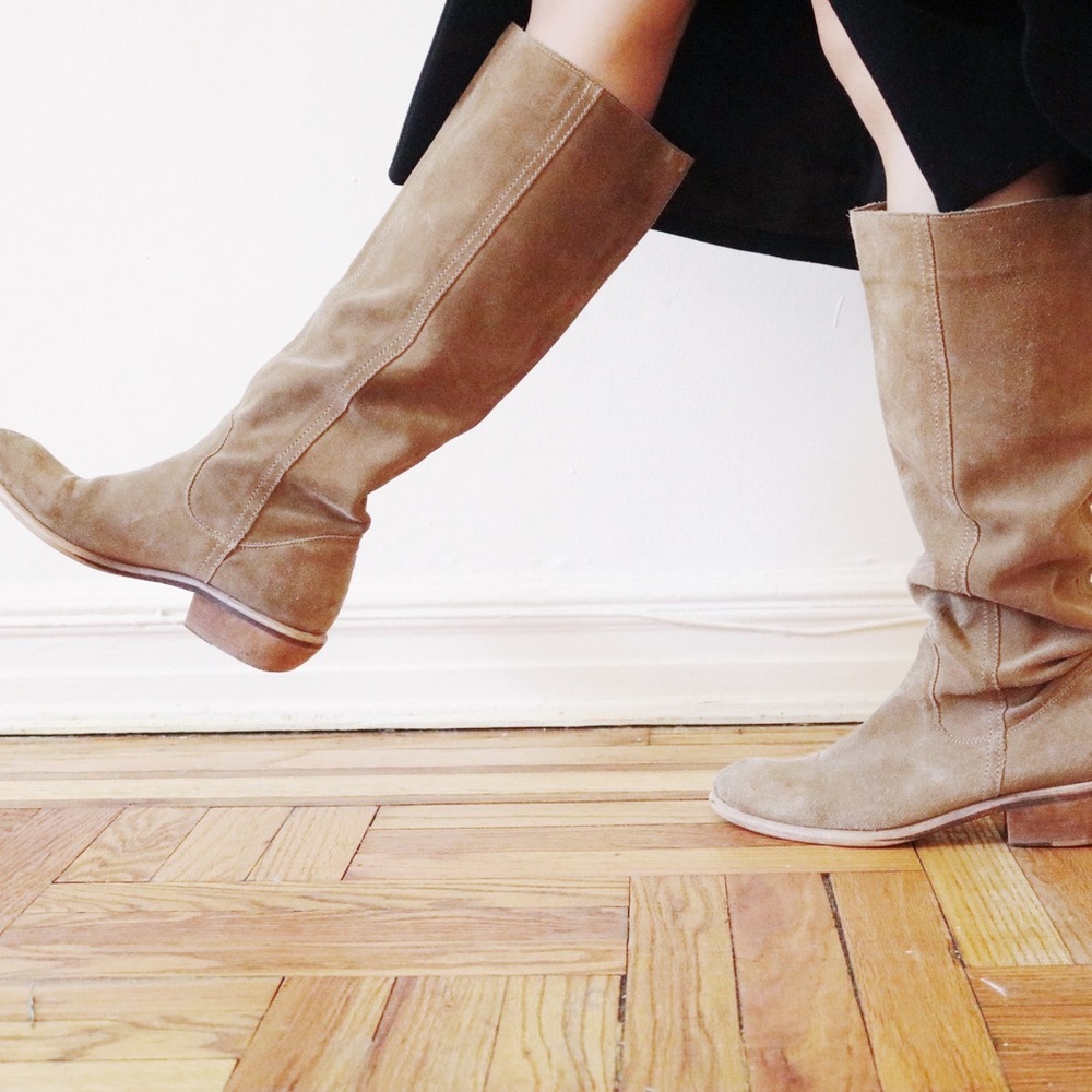 Light brown suede leather knee high boots